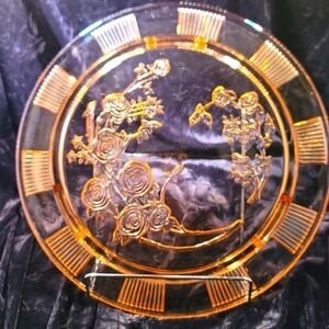 0187. Vintage ~ Federal Glass Co.~ Footed 11.5" Cake 🎂 Plate ~ Cabbage Rose 🌹